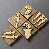 Keceramics Handmade Ceramic Keris Loose Tiles (CopperGold) (6.5 x 6.5 x 1 cm) Malaysian Souvenir Hom