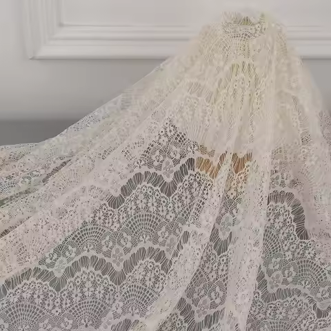 1 Yard Wave Floral Lace Mesh Fabric 1.5m Wide White/Black for Wedding Dress Formal Wear Elegant Vint