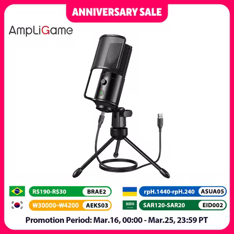 FIFINE USB Streaming Microphone with Pop Filter,Condenser Mic Set with Tap-to-Mute&Vol Control for P