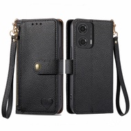 Factory directly sell Love Zipper Lanyard Leather Phone Case For Motorola Moto G24/Motorola Moto G34