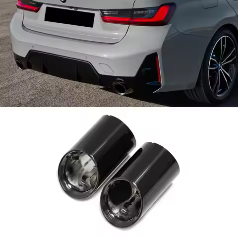 2x Black Exhaust Tips For BMW 3 Series G20 G21 (2019-2022 Pre-LCI ONLY) Fit 320i 320d 330i 330e Tour