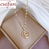 18K Saudi Gold Pawnable Full Diamond Smart Moon Love Pendant Clavicle Necklace Female