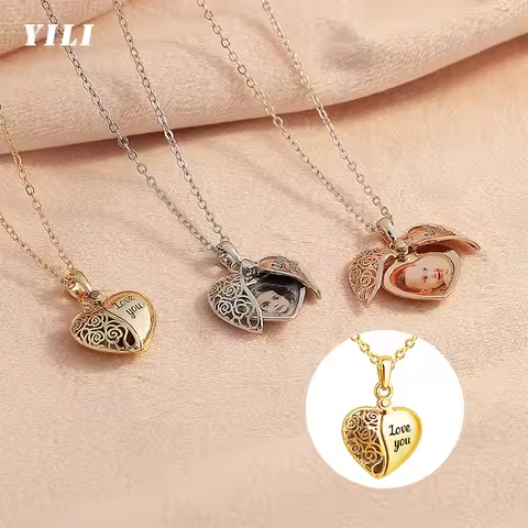 Personalized Heart Locket Picture Necklace Custom Photo Locket Necklace for Women Customized Image L