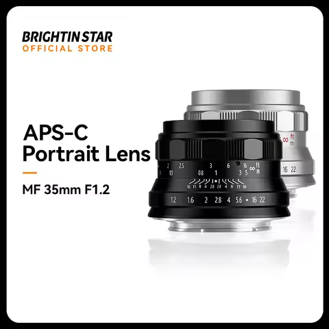 Brightin Star 35mm F1.2 MF APS-C Manual Focus Prime Lens for Canon Fuji NIkon M4/3 Mirrorless Camera