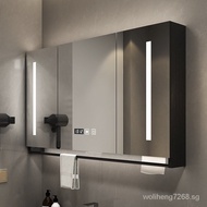 Internet Celebrity Bathroom Smart Solid Wood Mirror Cabinet Separate Wall-Mounted Bathroom Storage Mirror with Light Toilet Rack Comb