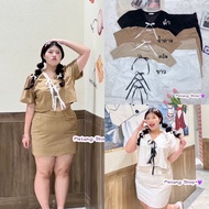 MT308 Set Of 2 Pieces Size Plump Girl Get A Shirt + Short Skirt. Beach Wear Cafe Fat People