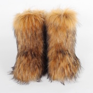 Imitation raccoon fur and imitation fox fur for winter y2k Women's mid-calf snow boots with fur for 