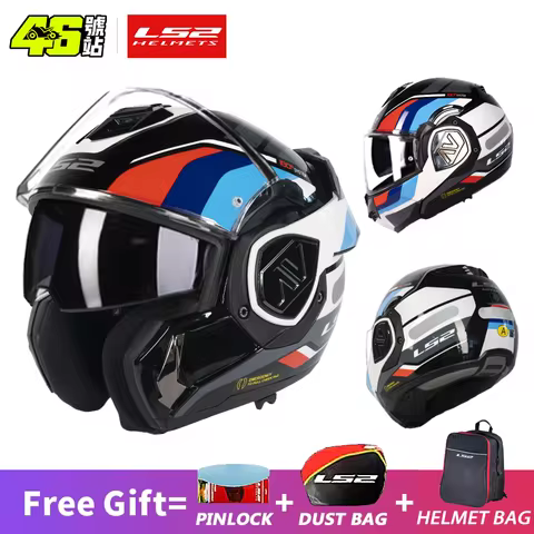 LS2 FF906 Advant Flip Up MODULAR Helmet Motorcycle Modular Double Visor Helmet built-in Lens ECE Cap