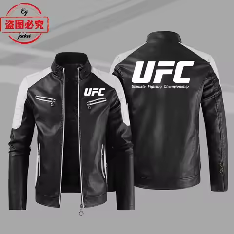 UFC Ultimate Fighting Championship Logo Printed Leather Jacket, Vintage Washed PU Leather Jacket, Wi