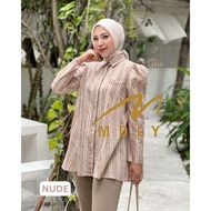 Fashion Muslim Atasan Terbaru Lengan Panjang Baju Kasual Mdly Gold Shirt Kemeja Kerja Busui Frendly Blouse Shirt Jumbo Kemeja MDLY Alyssa Stripes Shirt by mdly