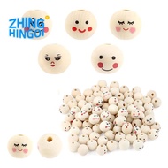 Pack of 100 Wooden Beads with Face, 20 mm Wooden Balls with Hole for Threading, Wooden Heads for Wor