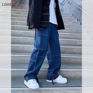 LINHUA Men Wide Leg Jeans Mens 2022 Spring cargo pants Hip Hop Streetwear New Loose Straight Baggy D