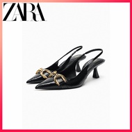 ZARA spring new women's shoes black decoration details slingback high heels