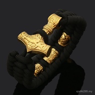 Cross-Border Fashion Men's Unique Woven Viking Hammer of Thunder Gold Nordic Bracelet Hot Sale Full 