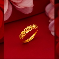 Singapore Ready Stock Gold Ring for Women 916 Gold Ring Double Love Open Ring Adjustable Gold Wedding Jewelry Ring Men