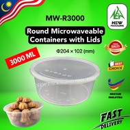 MW-R3000 Round Plastic Container with Lids 3000ML [5/30 Sets] – Bekas Plastik Bulat / Makanan
