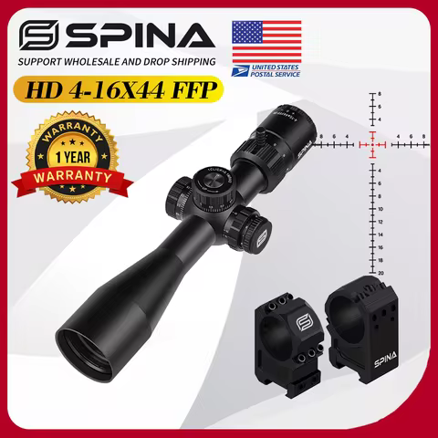 SPINA OPTICS HD 4-16x44 FFP Compact Rifle Scope Sight 1/10 MRAD 3-300m Tactical Hunting Carbine/PCP 