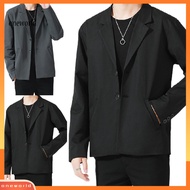 Oneworld| Men Blazer Single-breasted Solid Color Summer Lapel Pockets Jacket for Daily Wear