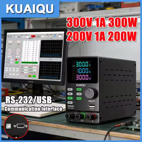 KUAIQU 300V 200V DC Power Supply 1A 300W 200W Adjustable Switching Source RS-232/USB Port Programmab