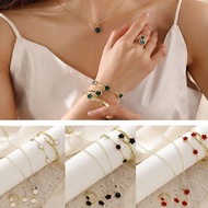 5Pcs Five Leaf Clover Jewelry Set - Adjustable Alloy Necklace for Women