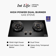 Int Life 10KW Tempered Glass High Power Dual Burnner Dual Timer Gas Stove Hob Cooker Build-in/Tablet