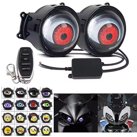 1 Pair Devil Eye Motorcycle Headlights Cool Decoration Dynamic LED Light Assembly Modified Eagle Eye