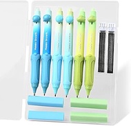 Temiary Cute Mechanical Pencil Set with Case, 6 Pcs Medium Point 0.9 mm Pencils with 2 Tubes HB Lead