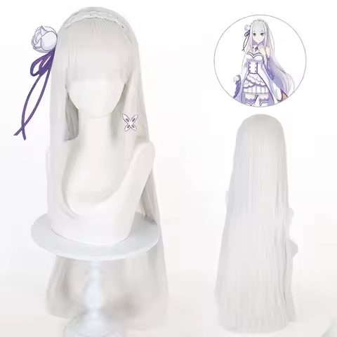 Anime Re: Life in a Different World from Zero Emilia Cosplay Wig 95cm Long Silver Wig Heat Resistant