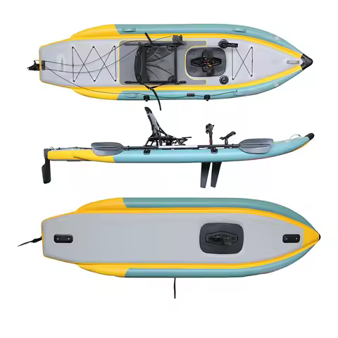 Pedal Propulsion Foldable Inflatable PVC Sit-On-Top Fishing Kayak 3.6m For Rivers And Sea Fishing 1