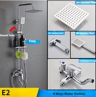 [SG]Stainless Silver Series Rain Shower Set Bathroom Home RainFall Shower Full Set with Storage Shelf with Shower head