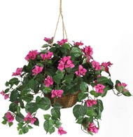 Nearly Natural Bougainvillea Basket Silk 1 Artificial Hanging Plant, 32 x 32 x 24, Green, Pink