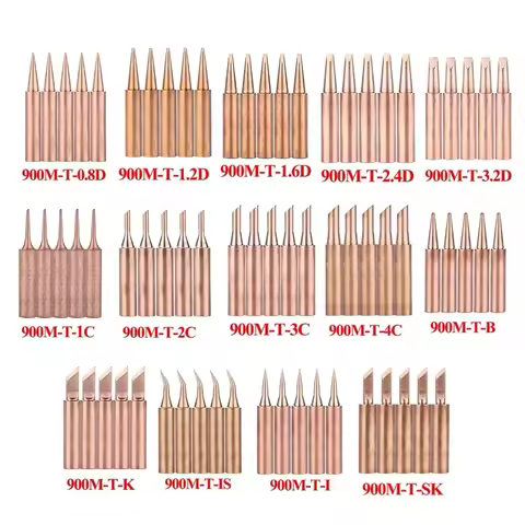 5Pcs Copper Soldering Iron Tips 900M-T Lead-Free Welding Tips IS/I/B/K/SK/2.4D/3.2D/1C/2C/3C/4C Weld