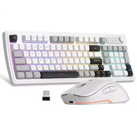 MageGee V990 Creamy Wireless Keyboard and Mouse Combo, 99 Keys RGB Backlit Rechargeable Quiet Gaming