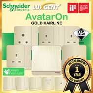  Schneider AvatarOn Wall Switch &amp; Socket 13/20A 1/2/3/4 Gang 1/2 Way Water Heater Auto Gate Flat Round Pin [Gold]