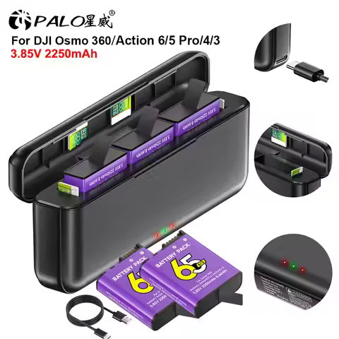 2250mAh Battery For DJI Osmo Action 6 Action 5 Pro/4 Camera Battery and 3 Slots Fast Charger For DJI