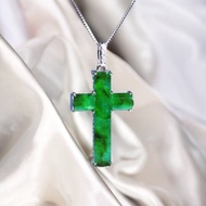 冰種帝王綠翡翠十字架項鍊18K金鑽石 | 天然緬甸玉翡翠A貨 | 送禮