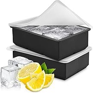 EUHOMY Silicone Ice Cube Tray, Set of 2 Large Ice Cube Trays with Lid, Easy to Remove, BPA Free Ice 