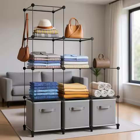9 Cube Portable Storage Organizer, Versatile Cube Shelves for Clothes, Wardrobe, Kids, and Bathroom,