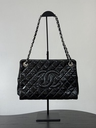 90%New二手Chanel vintage jumbo cc tote patent leather chain bag中古vintage香奈兒漆皮雙c單肩包 托特包