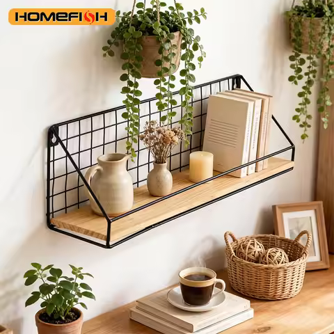 1pc Creative Wall Mounted Shelves, Bedroom Iron Wall Hanging Storage Shelves, Storage Baskets, Hangi