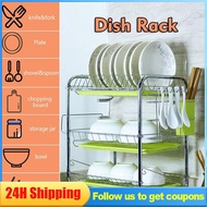 3-layer Stainless Steel Dish Rack Dish Drainer Bowl Dish Draining Shelf Holder Kitchen Organizer