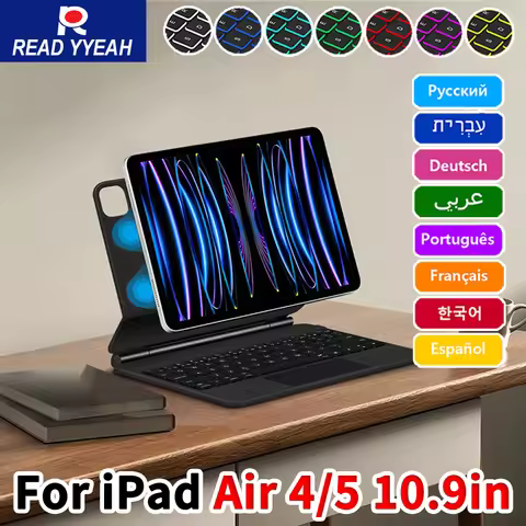 READ YYEAH 2025 iPad Magic Keyboard for iPad Air 4/5 10.9in Pro 11 12.9 2018-2022 iPad Case Spanish 