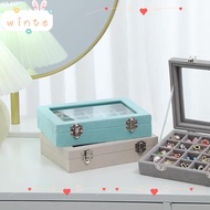 WINTE Velvet Ring Box Tray, 12 /24 Grid Dustproof Jewellery Organiser Storage, Exquisite Desktop Sto