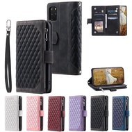Casing For Samsung Galaxy S20 Ultra S20 Plus S20+ S20 FE 5G 2022  A12 M12 A32 A71 A51 4G Zipper Lattice Leather Flip Case Card Wallets Luxury Phone Cover
