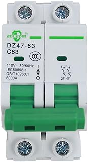 AC Miniature Circuit Breaker, 2 pole 63Amp, 12-240VAC, 6kA Din Rail Mount Breaker with Thermal Magne