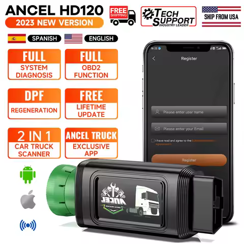 ANCEL HD120 Bluetooth Heavy Duty Truck Scanner Full System Diesel Scan Tool DPF Forced Regeneration 