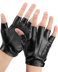 Fingerless Driving Gloves PU Faux Leather Outdoor Sport Half Finger Glove for Men Women Teens