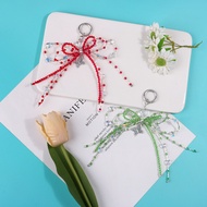 Korean Style Bow Acrylic Crystal Beaded Keychain Mobile Phone Chain Cute Bag Pendant Creative Car Ke