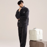 CMENIN  2 Pcs Ins Style Long Sleeve Pajamas Coral Fleece Sleepwear High Quality Warm Nightwear Homew