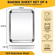 CACOLES Stainless Steel Baking Sheet Pan Set of 6, Cookie Sheet Metal Baking Pan Oven Tray, Cooking 